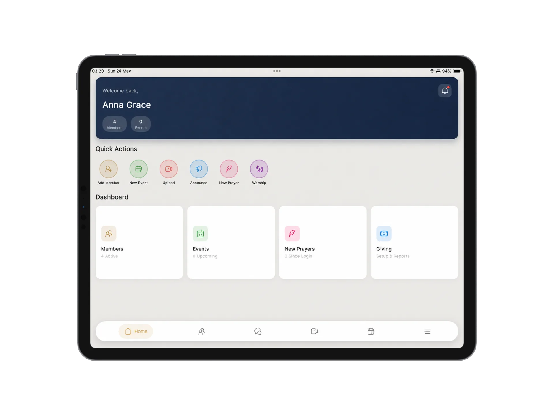 iPad admin dashboard preview