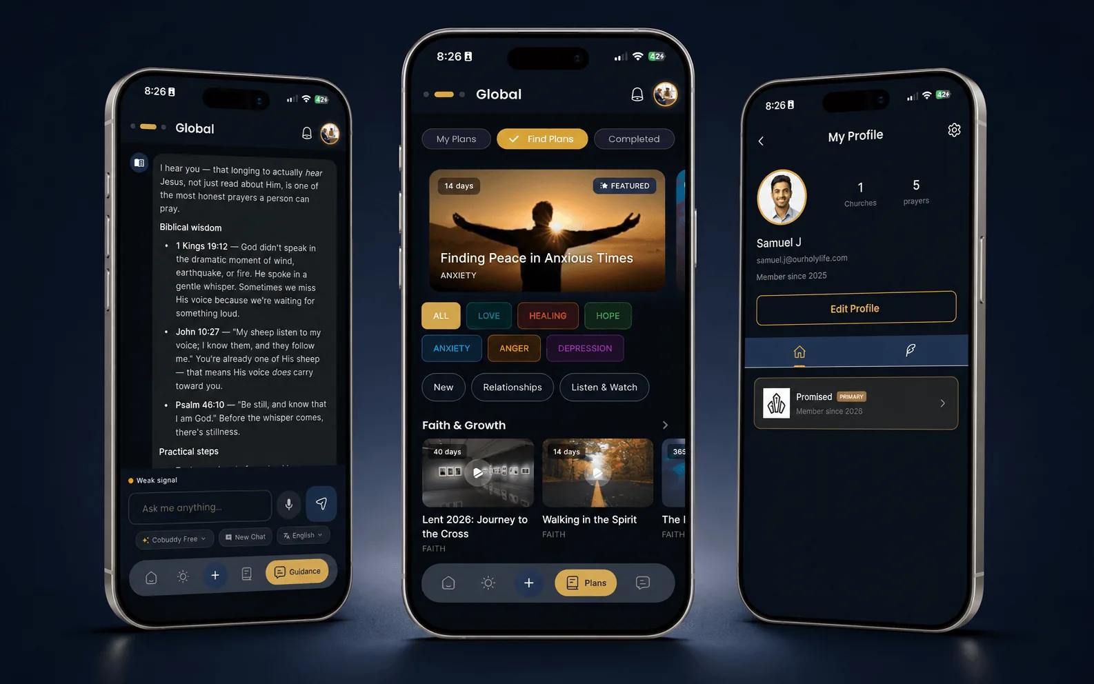 Nlarj member app — AI Guidance chat, Bible Plans, My Profile